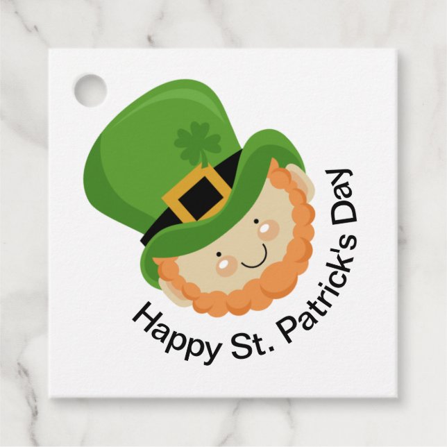 Happy St. Patrick's Day Leprechaun und Kleeblatt Geschenkanhänger (Vorderseite)