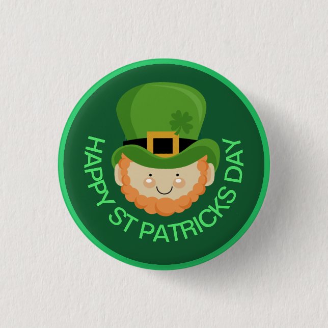 Happy St Patricks Day Leprechaun und Kleeblatt Hut Button (Vorderseite)