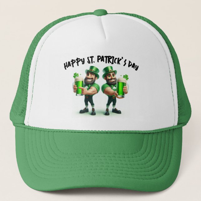 Happy St Patrick's Day Leprechauns Truckerkappe (Vorderseite)