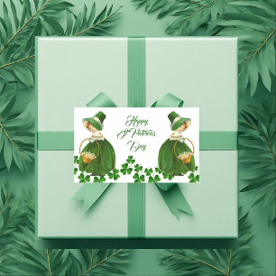 Happy St Patrick's Day Little Girl Lucky Kleeblatt Rechteckiger Aufkleber