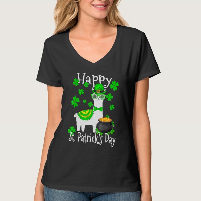 Happy St Patricks Day Llama Vater Mama Boy Girl Lu T-Shirt (Vorderseite)