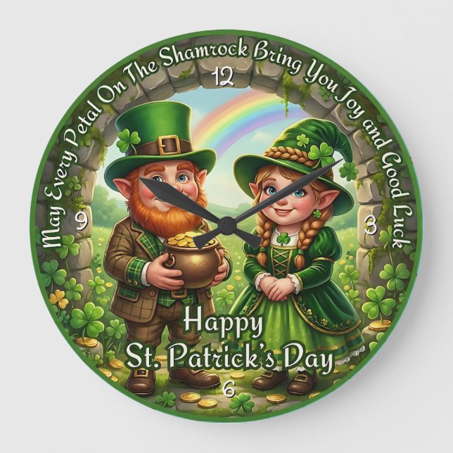 Happy St. Patrick's Day Luck Große Wanduhr (Vorderseite)
