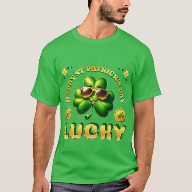 Happy St Patrick's Day Lucky Irish Kleeblatts Coin T-Shirt (Vorderseite)