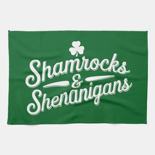 Happy St Patricks Day Lucky Kleeblatt & Shenanigan Geschirrtuch (Horizontal)