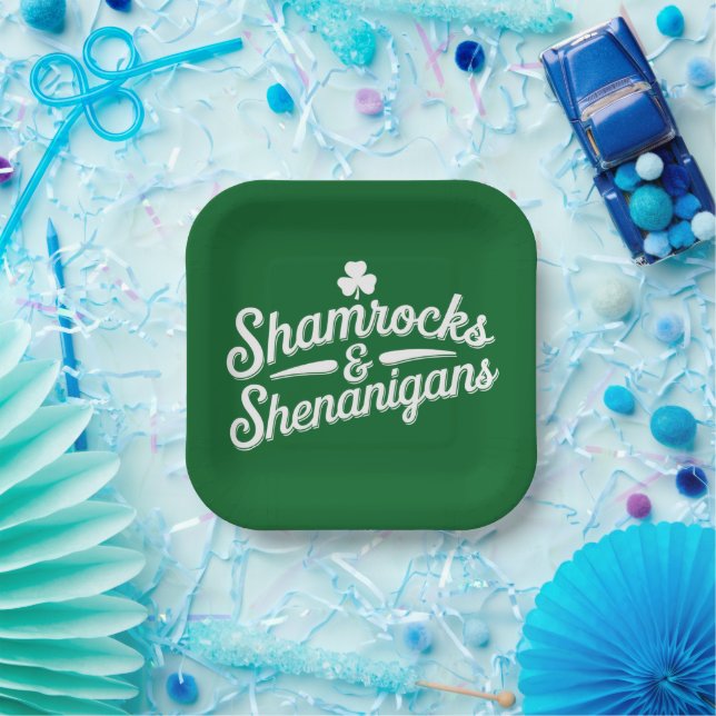 Happy St Patricks Day Lucky Kleeblatt & Shenanigan Pappteller (Party)