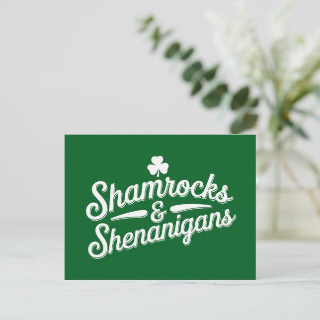 Happy St Patricks Day Lucky Kleeblatt & Shenanigan Postkarte (Stehend Vorderseite)