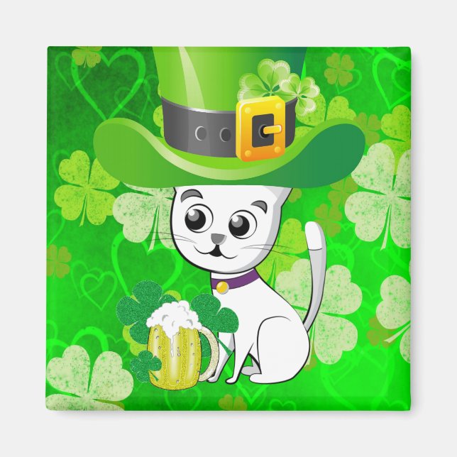 Happy St. Patrick's Day Magnete Kleeblatt Cat Beer (Vorne)