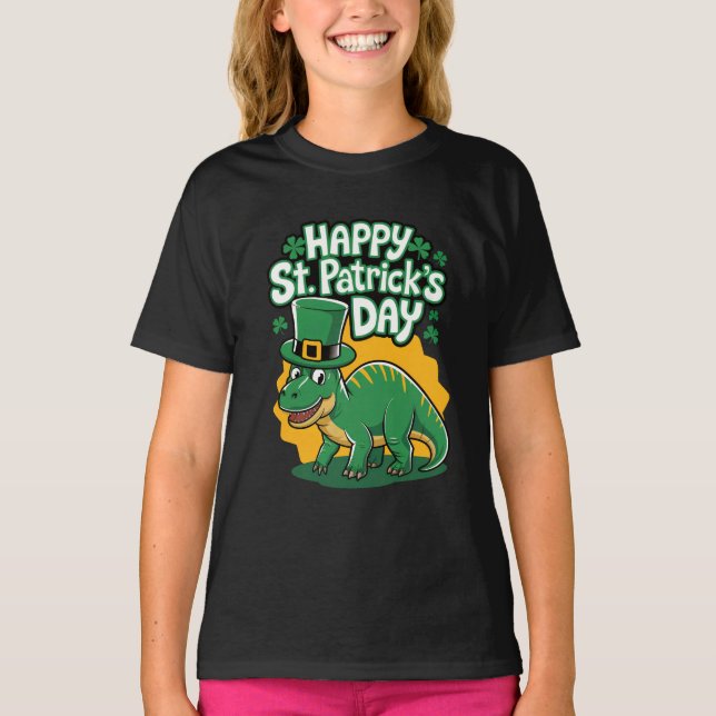 Happy St Patrick's Day mit Dino T-Shirt (Vorderseite)