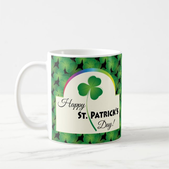 Happy St. Patrick's Day mit Kleeblatt Tasse (Links)