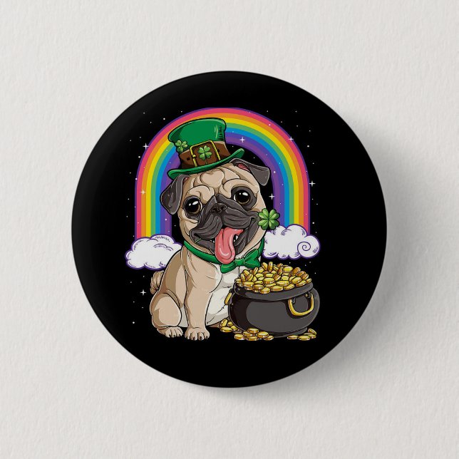 Happy St. Patrick's Day Mops Button (Vorderseite)