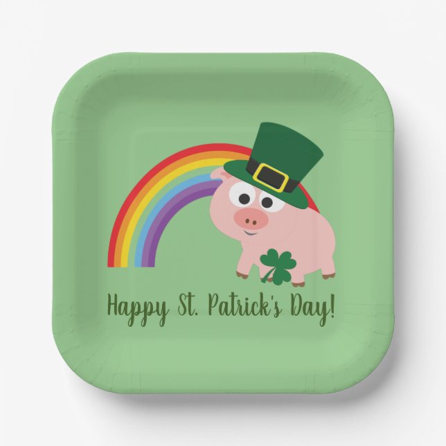 Happy St. Patrick's Day Niedlich Leprechaun Pig Pappteller (Vorderseite)