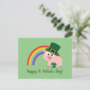 Happy St. Patrick's Day Niedlich Leprechaun Pig Postkarte