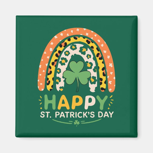 Happy St Patrick's Day Niedlich Rainbow Leopard Magnet (Vorne)
