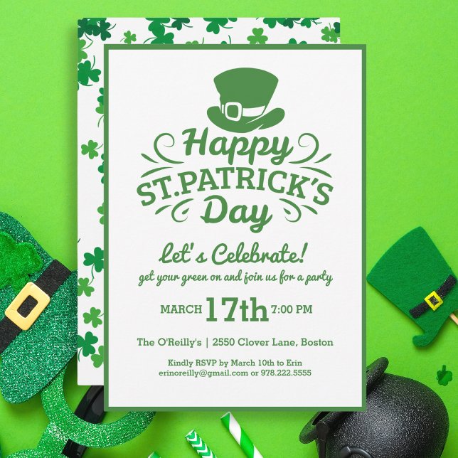 Happy St Patricks Day Party Leprechaun & Kleeblatt Einladung (Von Creator hochgeladen)