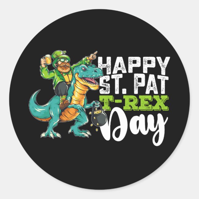 Happy St Patrick's Day Pat T Rex Dinosaur Runder Aufkleber (Vorderseite)