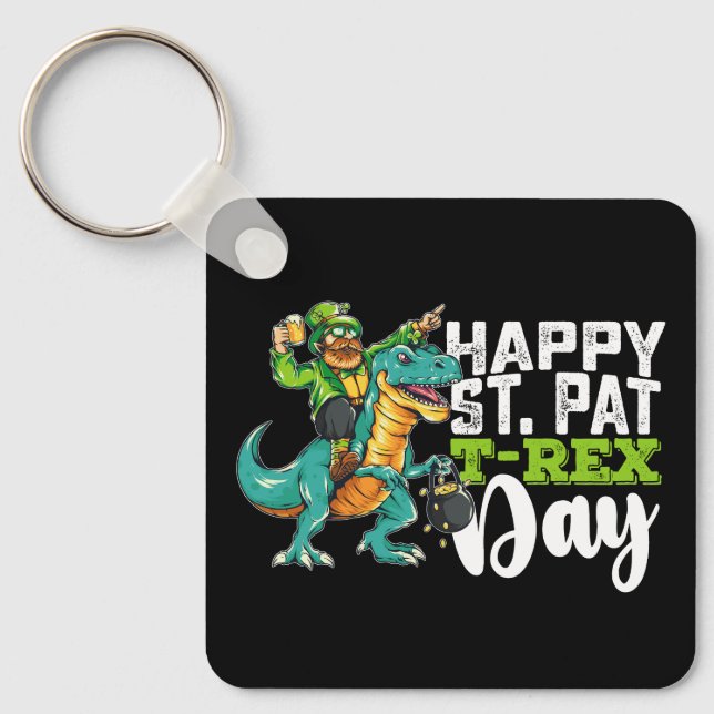 Happy St Patrick's Day Pat T Rex Dinosaur Schlüsselanhänger (Vorderseite)