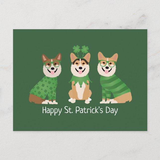 Happy St Patricks Day Pembroke Welsh Corgi Dogs Postkarte (Vorderseite)