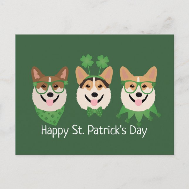 Happy St Patricks Day Pembroke Welsh Corgi Dogs Postkarte (Vorderseite)