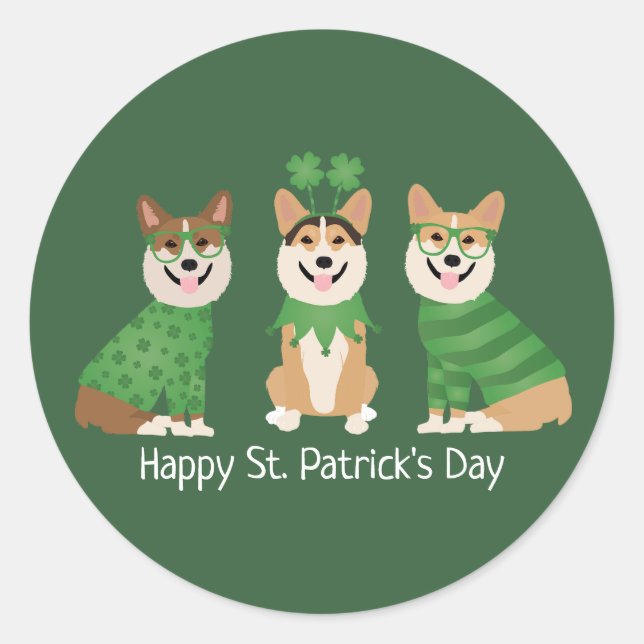 Happy St Patricks Day Pembroke Welsh Corgi Dogs Runder Aufkleber (Vorderseite)