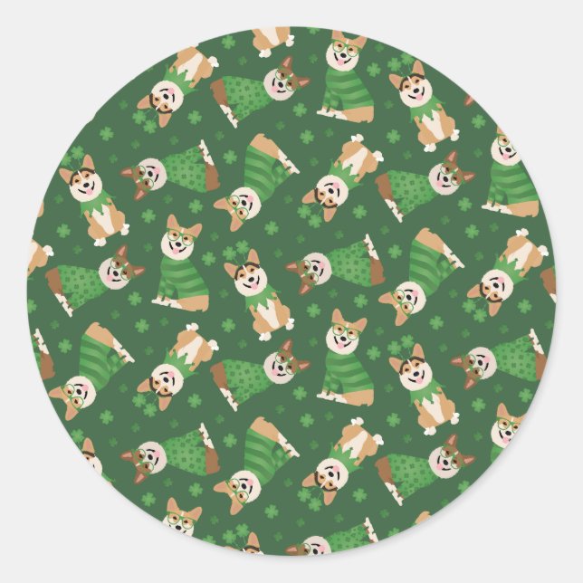Happy St Patricks Day Pembroke Welsh Corgi Dogs Runder Aufkleber (Vorderseite)