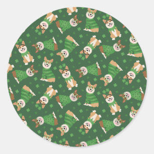 Happy St Patricks Day Pembroke Welsh Corgi Dogs Runder Aufkleber