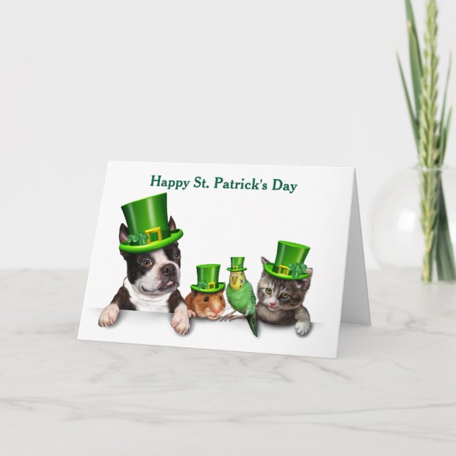 Happy St. Patrick's Day Pets Feiertagskarte (Vorderseite)