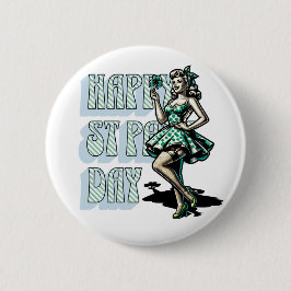 Happy St Patrick's Day Pinup Girl mit Kleeblatt Button
