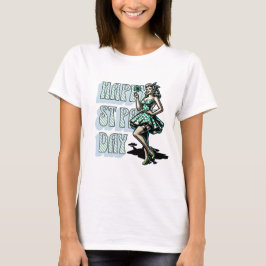 Happy St Patrick's Day Pinup Girl mit Kleeblatt T-Shirt