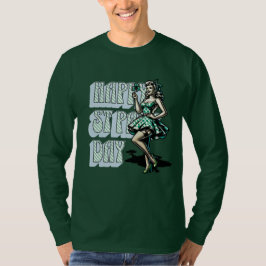 Happy St Patrick's Day Pinup Girl mit Kleeblatt T-Shirt