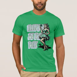 Happy St Patrick's Day Pinup Girl mit Kleeblatt T-Shirt