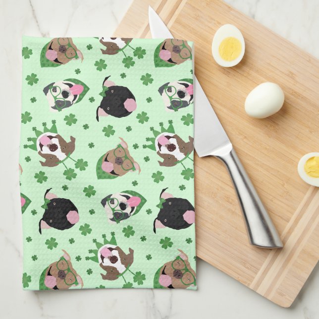 Happy St Patricks Day Pit Bull Hogs Geschirrtuch (Viertel Falte)