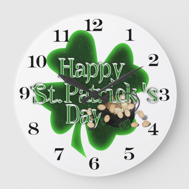 Happy St Patrick's Day - Pot of Gold Große Wanduhr (Vorderseite)