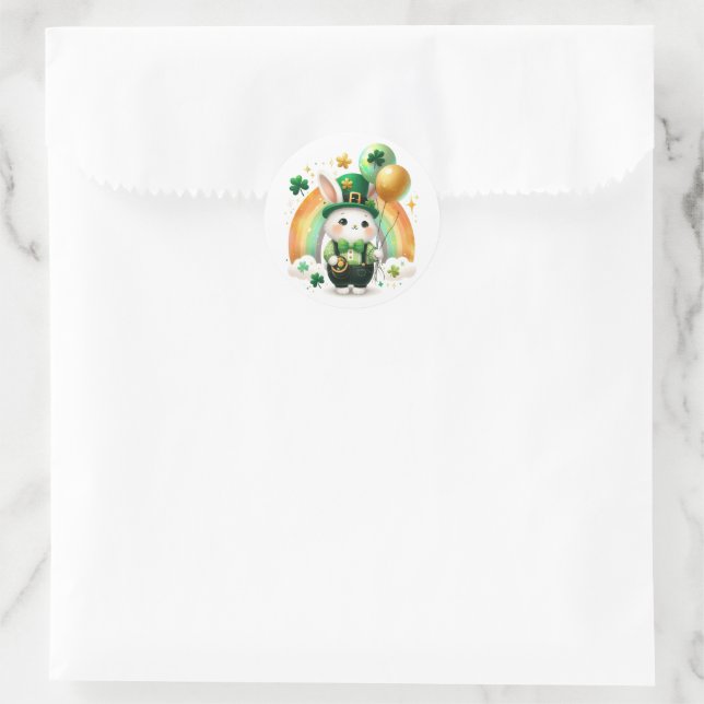 Happy St. Patrick's Day Rabbit Runder Aufkleber (Tasche)