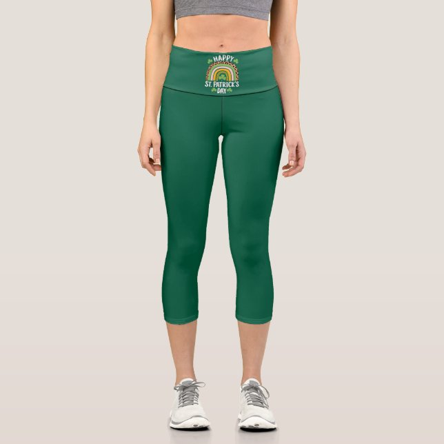 Happy St. Patrick's Day Rainbow Kleeblatt Capri Leggings (Vorderseite)