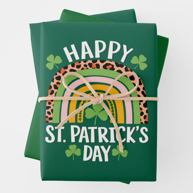 Happy St. Patrick's Day Rainbow Kleeblatt Geschenkpapier Set (Beispiel)