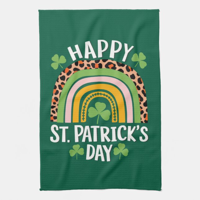 Happy St. Patrick's Day Rainbow Kleeblatt Geschirrtuch (Vertikal)