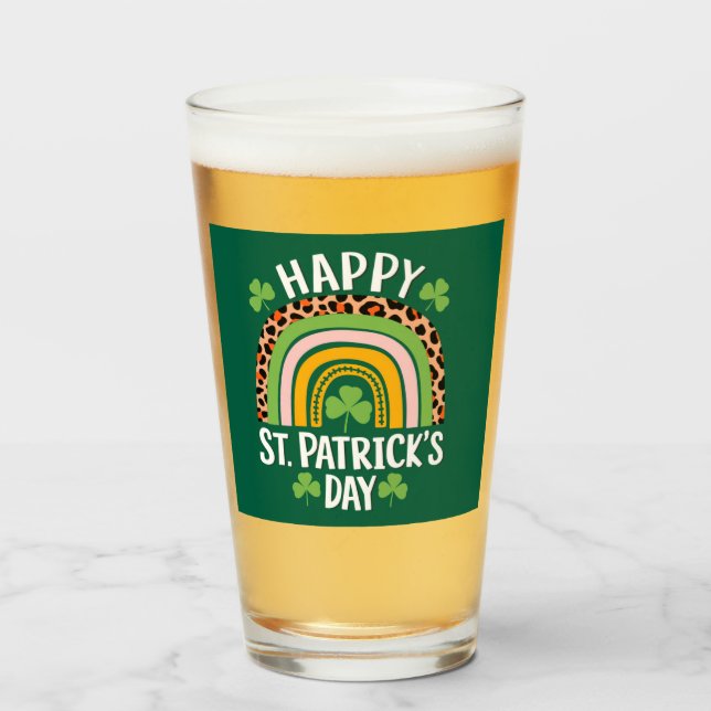 Happy St. Patrick's Day Rainbow Kleeblatt Glas (Vorne (Gefüllt))