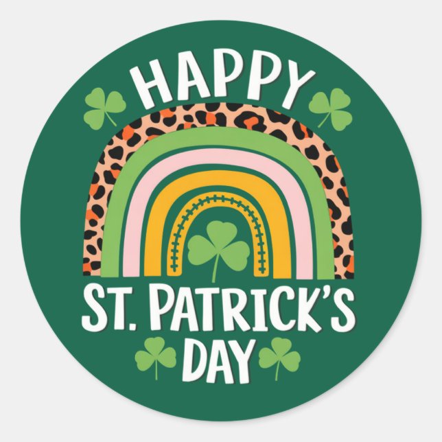 Happy St. Patrick's Day Rainbow Kleeblatt Runder Aufkleber (Vorderseite)