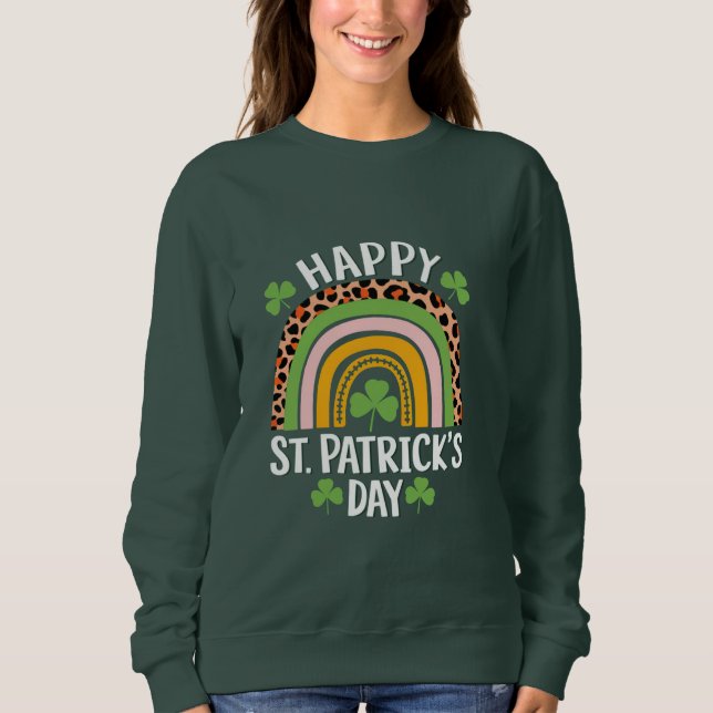 Happy St. Patrick's Day Rainbow Kleeblatt Sweatshirt (Vorderseite)