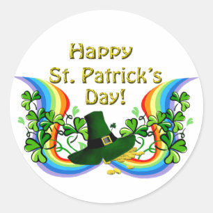 Happy St. Patrick's Day Rainbow Kleeblatts Clovers Runder Aufkleber