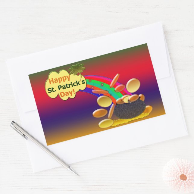 Happy St. Patrick's Day Rainbow Rechteckiger Aufkleber (Umschlag)
