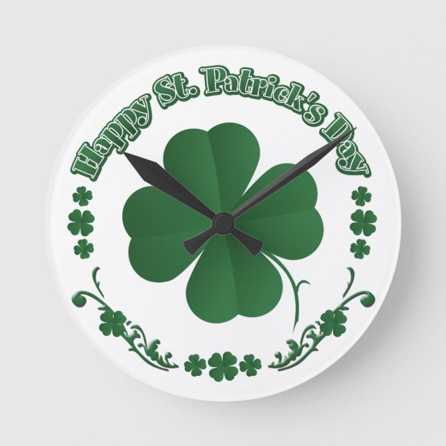 Happy St. Patrick's Day Runde Wanduhr (Vorderseite)