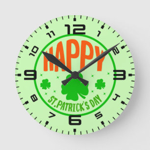 Happy St Patrick's Day Runde Wanduhr