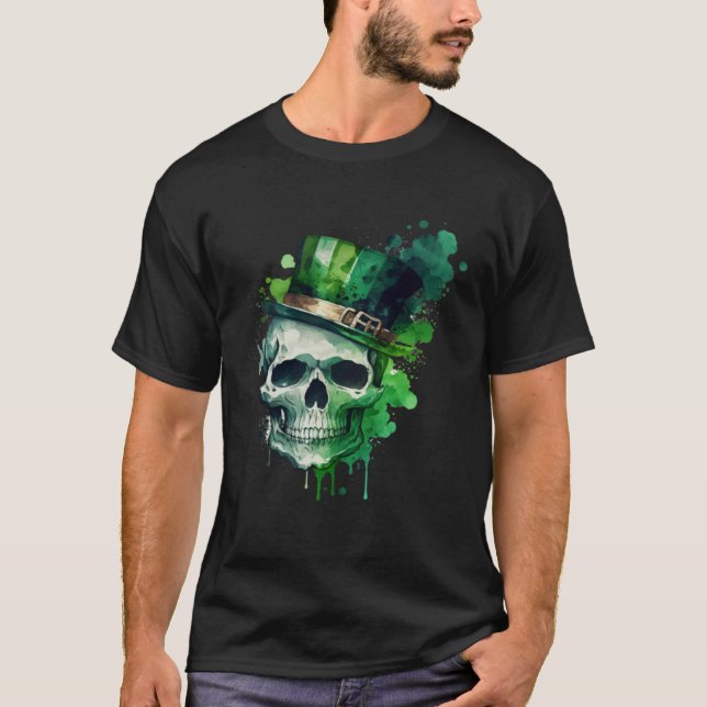Happy St Patricks Day Skull C Green Shamrock  11 T-Shirt (Vorderseite)