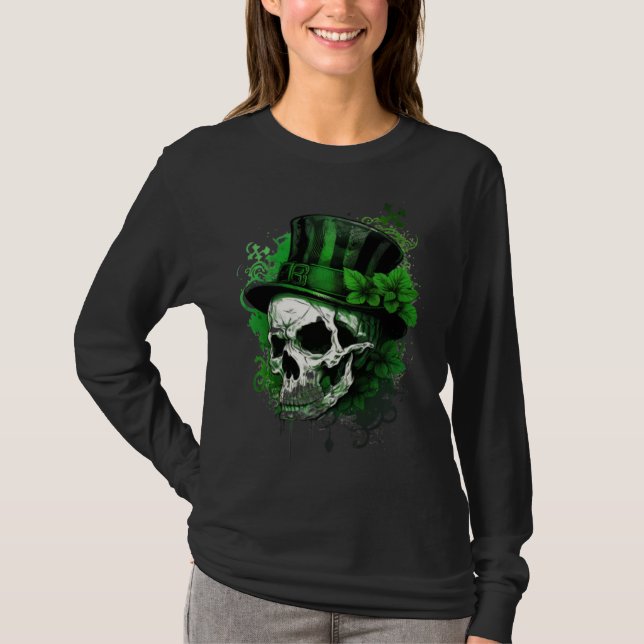 Happy St Patricks Day Skull C Green Shamrock  3 T-Shirt (Vorderseite)