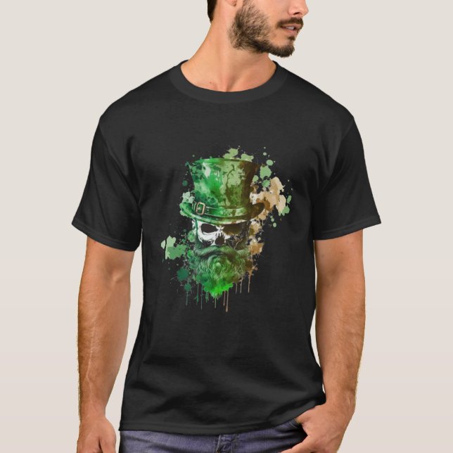 Happy St Patricks Day Skull C Green Shamrock  8 T-Shirt (Vorderseite)