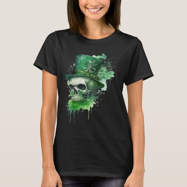 Happy St Patricks Day Skull C Green Shamrock T-Shirt (Vorderseite)