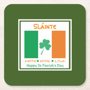 HAPPY ST PATRICK'S DAY Sláinte Kleeblatt Irisch Rechteckiger Pappuntersetzer