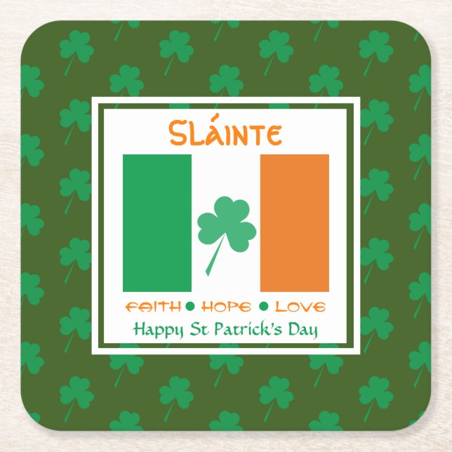 HAPPY ST PATRICK'S DAY Sláinte Rechteckiger Pappuntersetzer (Vorderseite)