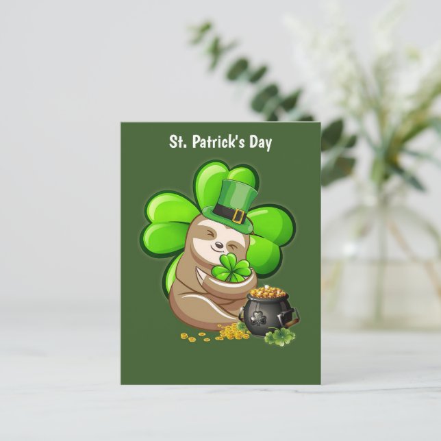 Happy St. Patrick's Day Sloth Postkarte (Stehend Vorderseite)
